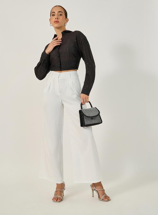Styli High Rise Wide Leg Pants with Belt Loop Detail  - Image 1
