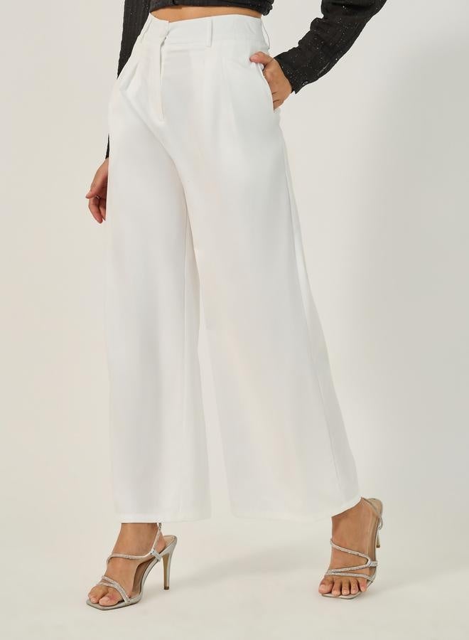 Styli High Rise Wide Leg Pants with Belt Loop Detail  - Image 2