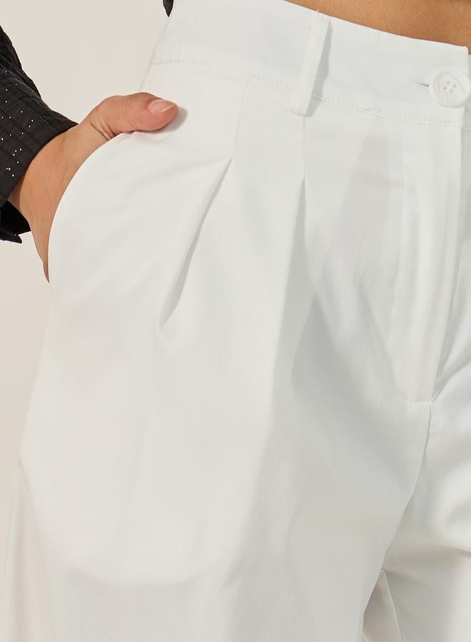 Styli High Rise Wide Leg Pants with Belt Loop Detail  - Image 3