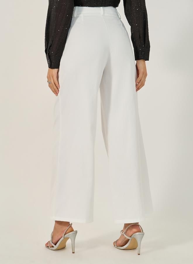 Styli High Rise Wide Leg Pants with Belt Loop Detail  - Image 4