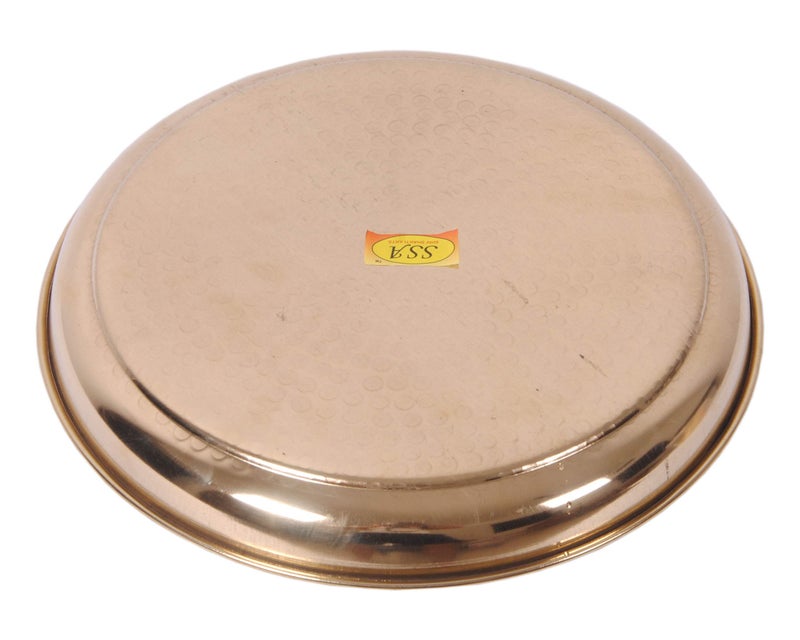 SHIV SHAKTI ARTS Handmade Pure Brass Plate Thali Dish Hammered Design Homeware Hotelware Dinnerware Serveware Diameter-29 cm ::Set of 5 - Image 2