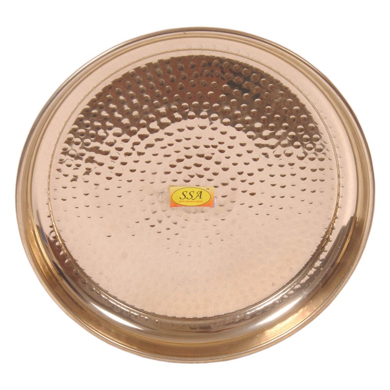 SHIV SHAKTI ARTS Handmade Pure Brass Plate Thali Dish Hammered Design Homeware Hotelware Dinnerware Serveware Diameter-29 cm ::Set of 5 - Image 3