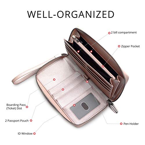 Bveyzi Travel Document Organizer RFID Blocking Leather Multiple Passport Wallet Family Holder Id Wrist Strap(Rose Gold) - Image 3