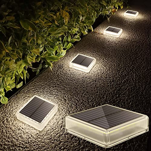 Lacasa Solar Deck Lights Outdoor Waterproof LED, Step Lights Solar Powered Driveway Dock Lights Marine, White 4000K, Dusk to Dawn, for Garden Steps Yard Patio Pathway, Square, 4 Pack - Image 1