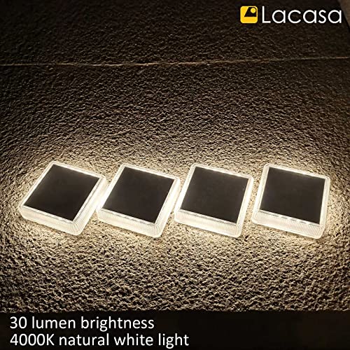Lacasa Solar Deck Lights Outdoor Waterproof LED, Step Lights Solar Powered Driveway Dock Lights Marine, White 4000K, Dusk to Dawn, for Garden Steps Yard Patio Pathway, Square, 4 Pack - Image 2