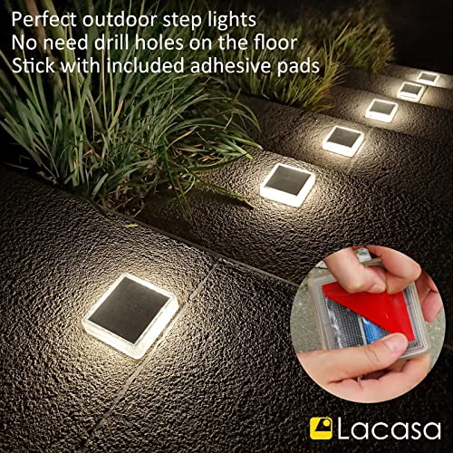Lacasa Solar Deck Lights Outdoor Waterproof LED, Step Lights Solar Powered Driveway Dock Lights Marine, White 4000K, Dusk to Dawn, for Garden Steps Yard Patio Pathway, Square, 4 Pack - Image 5