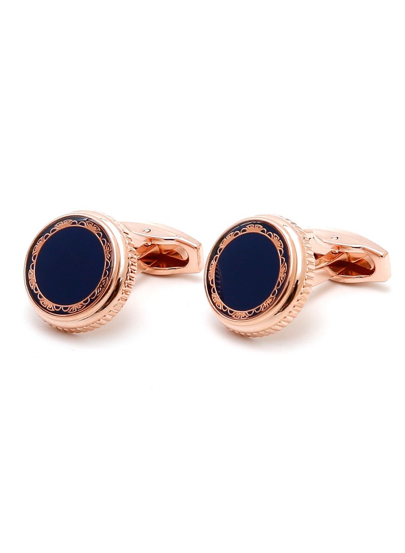 Premium Vintage Floral Rose Gold Round Cufflinks - Image 1