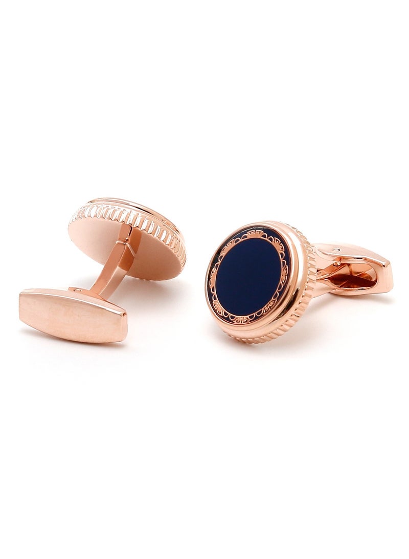 Premium Vintage Floral Rose Gold Round Cufflinks - Image 3