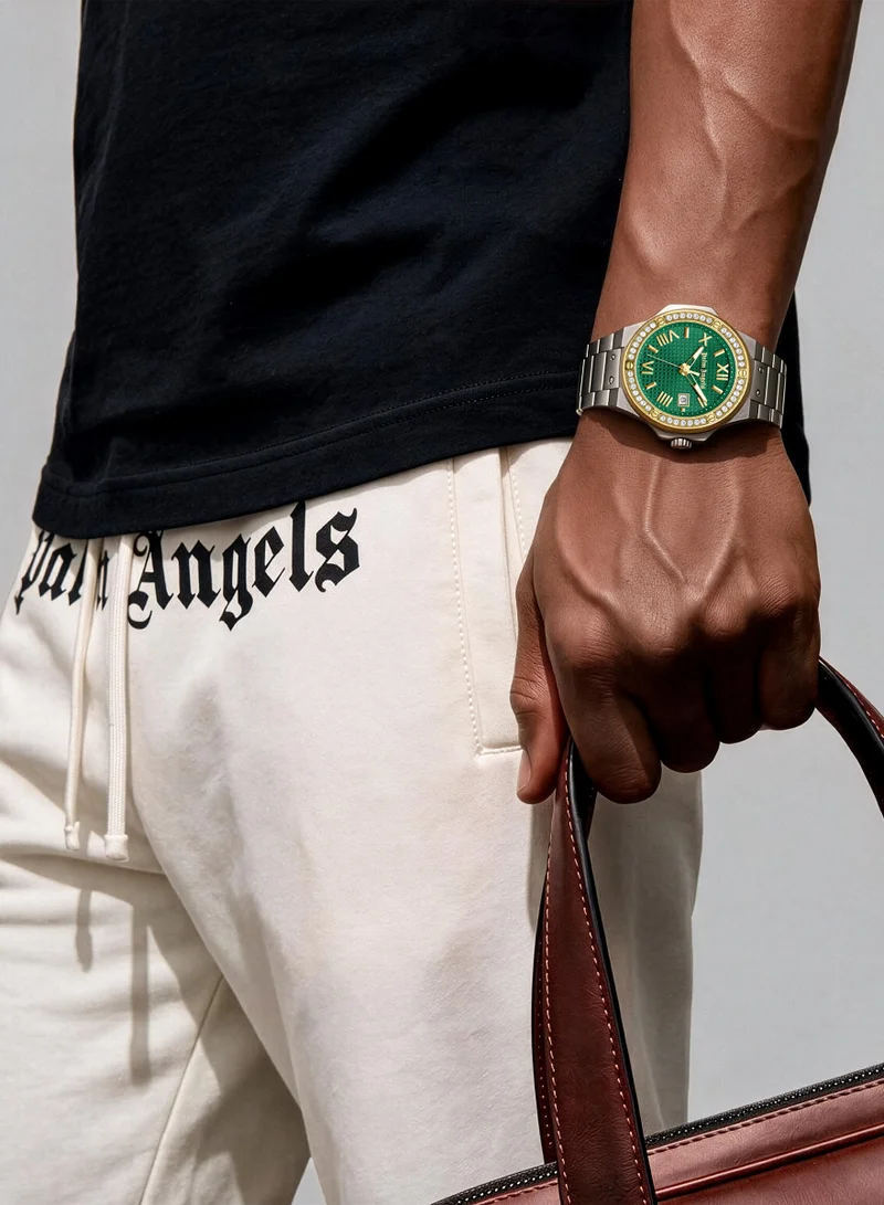 Palm Angels Green Stratos Green Dial Silver Stainless Steel Bracelet Analog Watch for Men, 44mm for Men | Best Price UAE