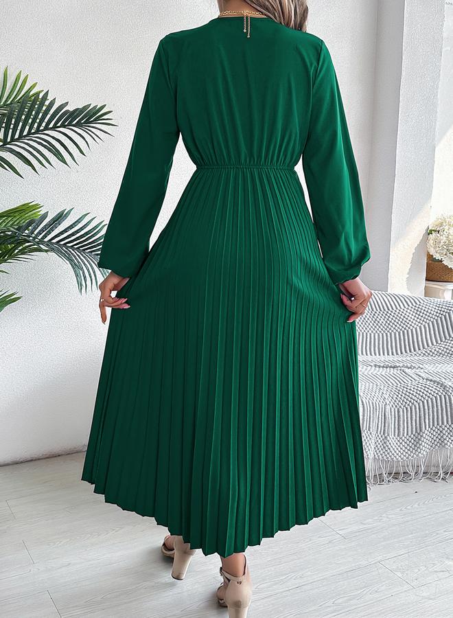 Take Two Green Pleated A-Line Maxi Dress - Image 3