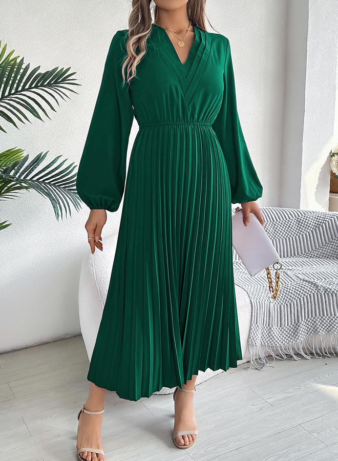 Take Two Green Pleated A-Line Maxi Dress - Image 4