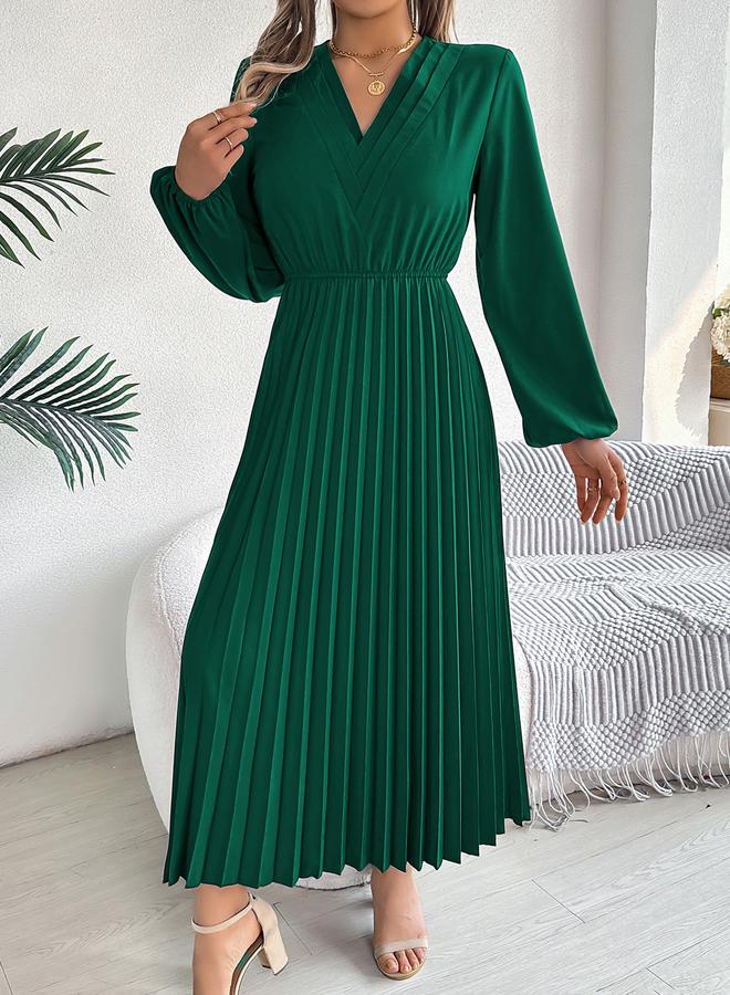 Take Two Green Pleated A-Line Maxi Dress - Image 5
