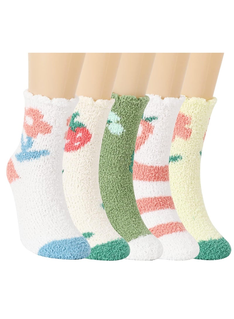 SYOSI Fluffy Womens Socks 5 Pairs Fluffy Winter Socks for Womens Girls Fuzzy Bed Socks Cosy Sleep Socks Thick Thermal Slipper Socks Size UK 3-8 Multipack - Image 1