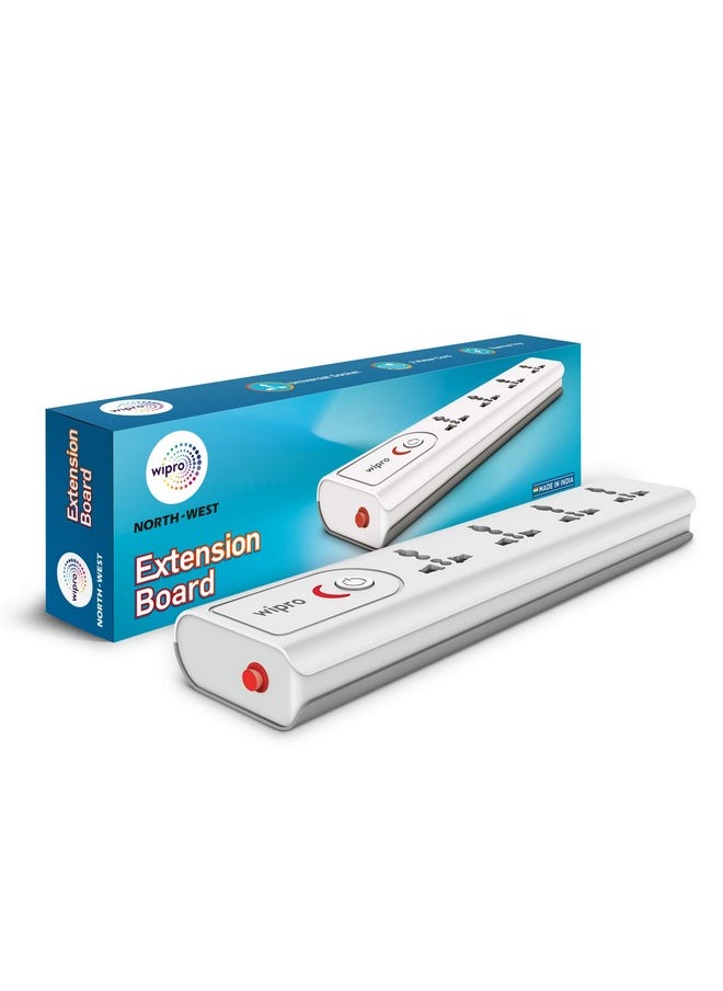 WIPRO Wipro Extension Board with 4 Universal Sockets & 1 Master Switch | Spike Guard with Indicator | 2 mtr Long Cord | Overload Protection | Multiplug Powerstrip for Home, Office | Grey & White  - Image 1