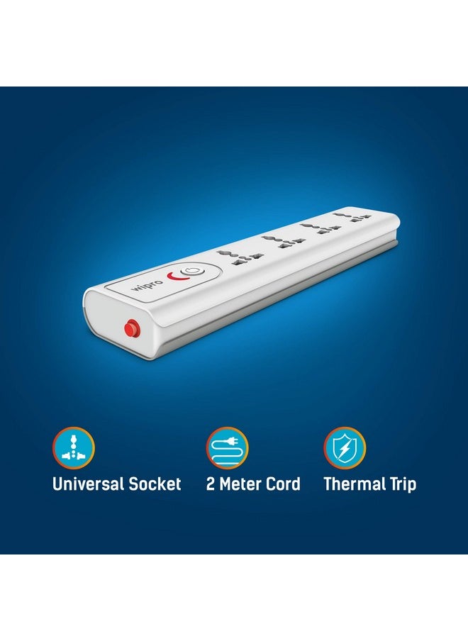 WIPRO Wipro Extension Board with 4 Universal Sockets & 1 Master Switch | Spike Guard with Indicator | 2 mtr Long Cord | Overload Protection | Multiplug Powerstrip for Home, Office | Grey & White  - Image 3