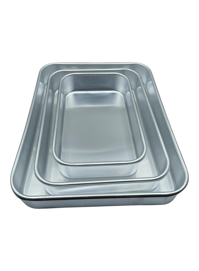 طقم صواني فرن مستطيلة من 3 قطع، فضي - Image 1