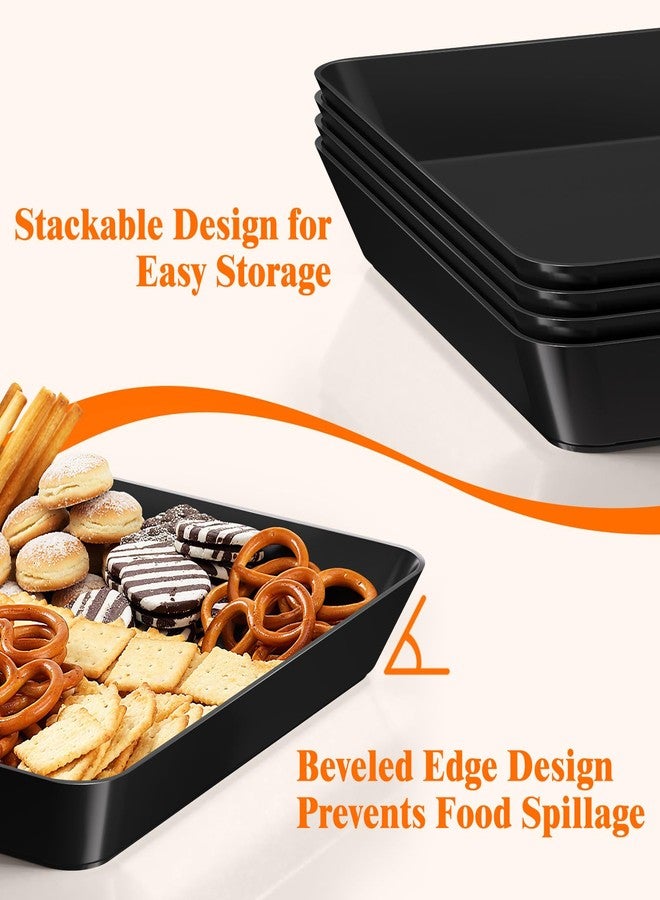 SpaceTrove 4-Pack Serving Tray Set, Reusable Plastic Serving Platter for Party Supplies, Entertaining, Grilling Accessories, Stackable Kitchen Snack Box Container for Dessert, Fruit, Cookie, (Black) - Image 3