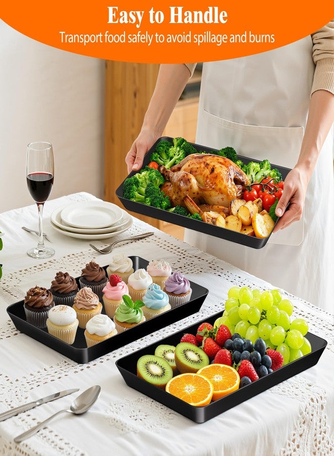 SpaceTrove 4-Pack Serving Tray Set, Reusable Plastic Serving Platter for Party Supplies, Entertaining, Grilling Accessories, Stackable Kitchen Snack Box Container for Dessert, Fruit, Cookie, (Black) - Image 4