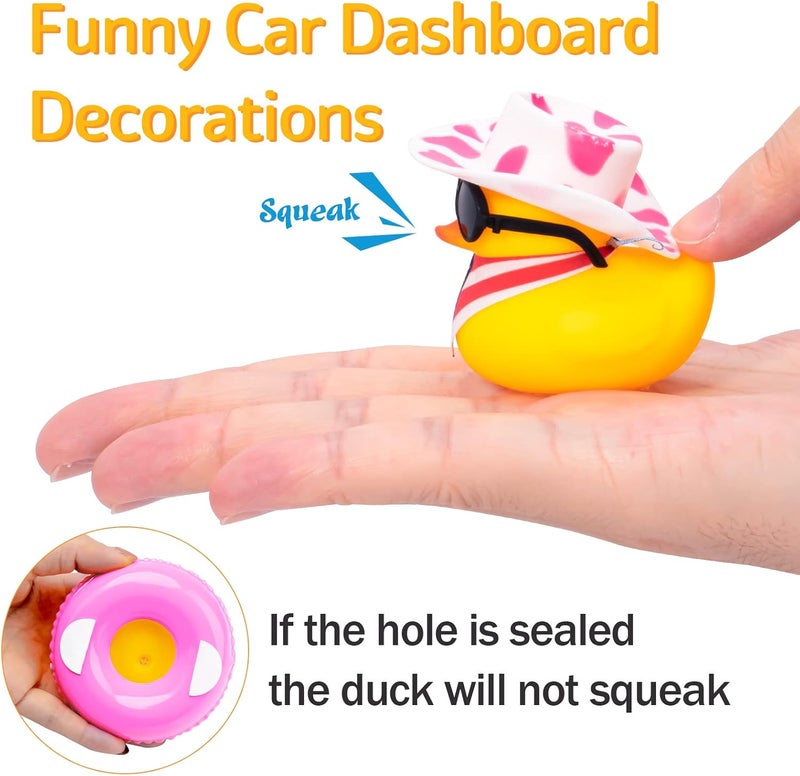 wonuu Car Rubber Duck Decoration, Cute Car Accessories West Cowboy Duck Car Dashboard Decoration with Mini Swim Ring Cowboy Hat Scarf and Sunglasses - Image 5