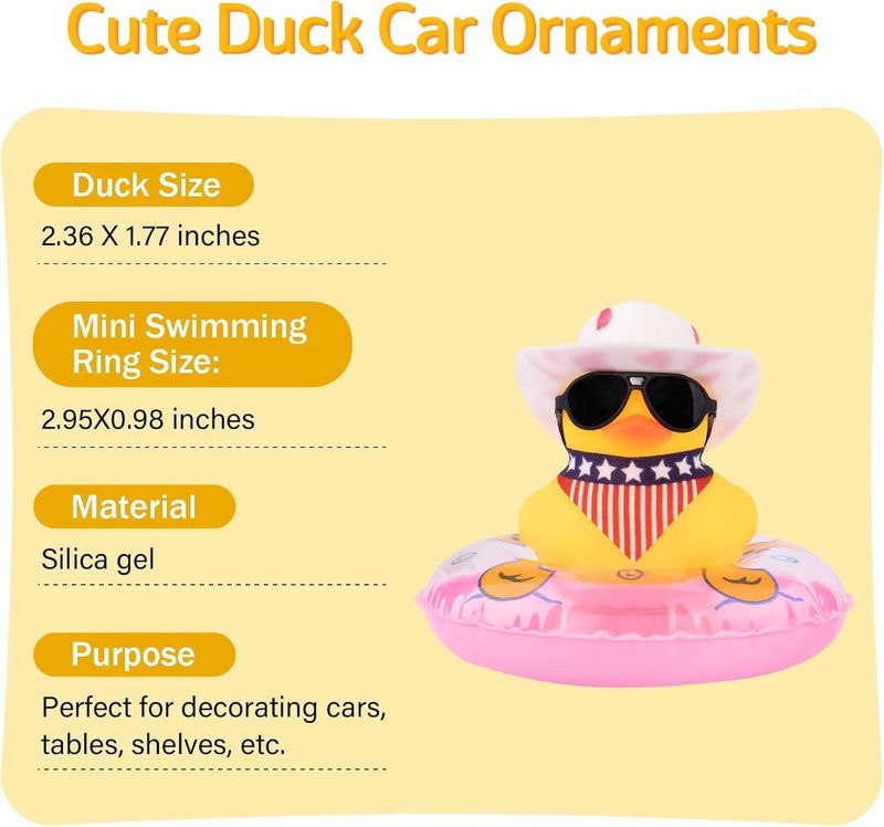 wonuu Car Rubber Duck Decoration, Cute Car Accessories West Cowboy Duck Car Dashboard Decoration with Mini Swim Ring Cowboy Hat Scarf and Sunglasses - Image 2