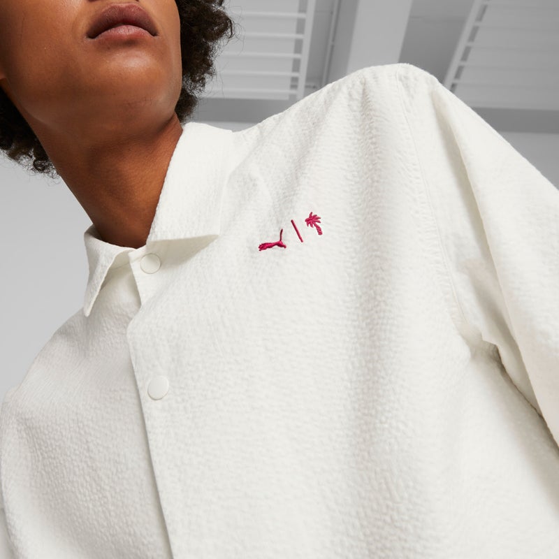 PUMA PALM TREE CREW Mens White Coach Jacket - Image 4