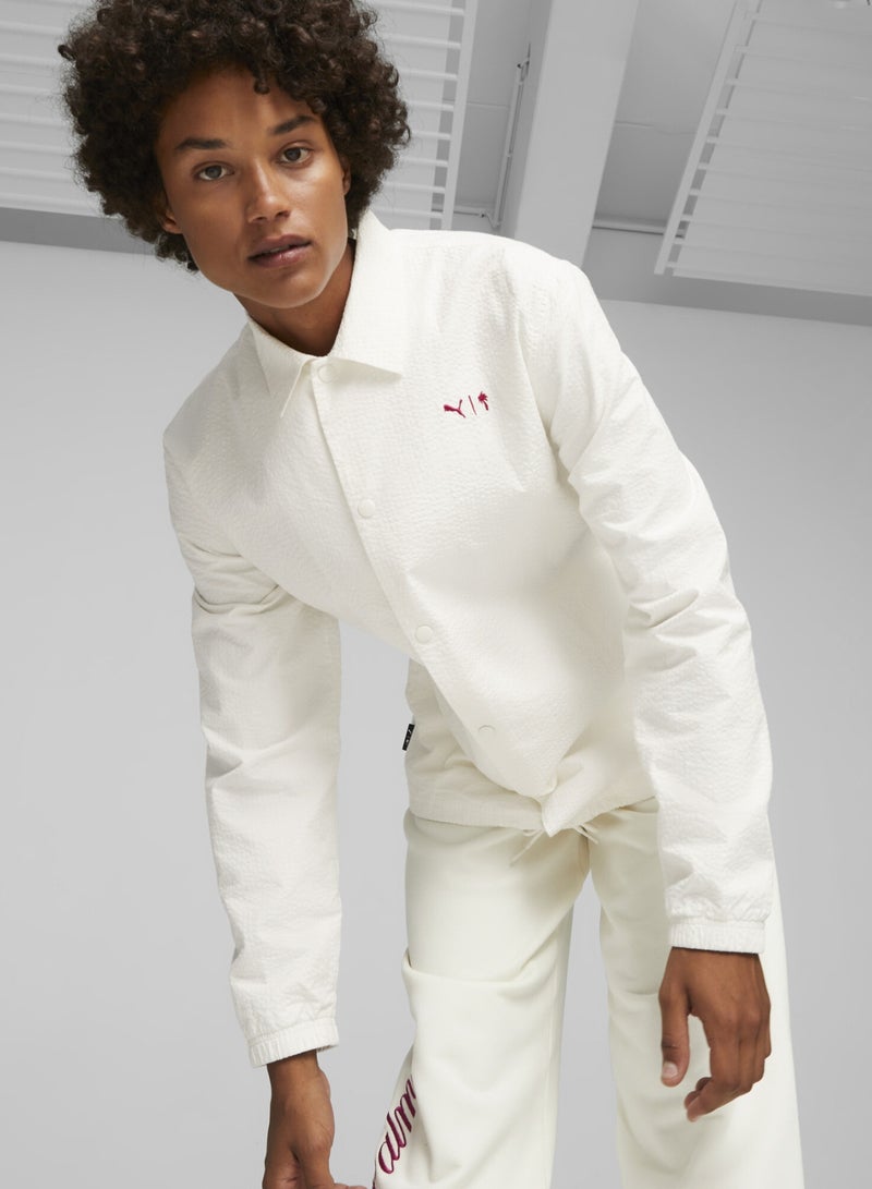 PUMA PALM TREE CREW Mens White Coach Jacket - Image 1