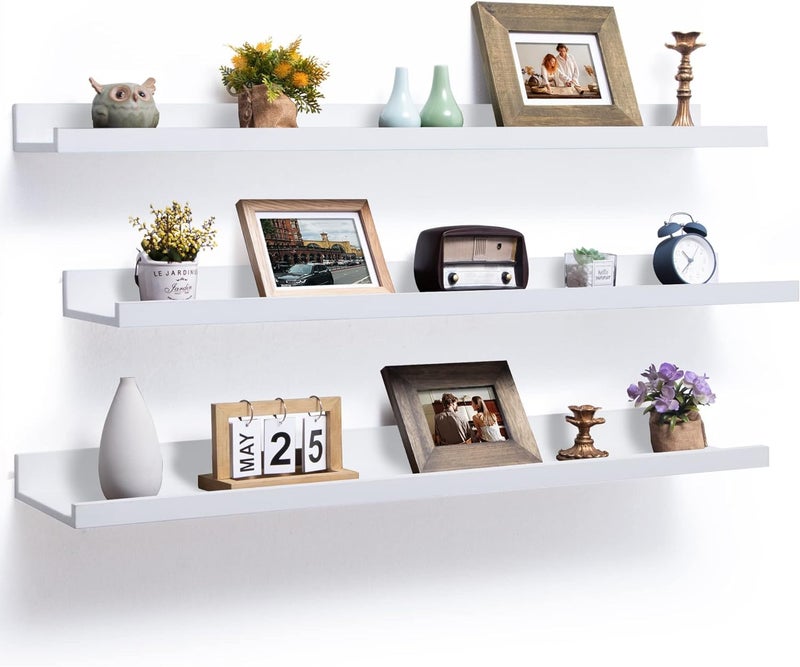 Streem Sheesham Wood Floating Shelves, Wall Shelves Set of 3, Picture Shelf Photo Ledge Shelves for Bathroom Kitchen and Bedroom,Livingroom & Office (47 inch, White) - Image 5