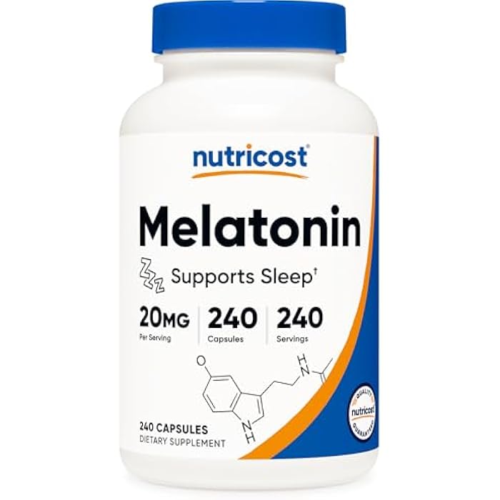 Nutricost Melatonin 20mg, 240 Capsules, Non-GMO & Gluten Free - Image 1