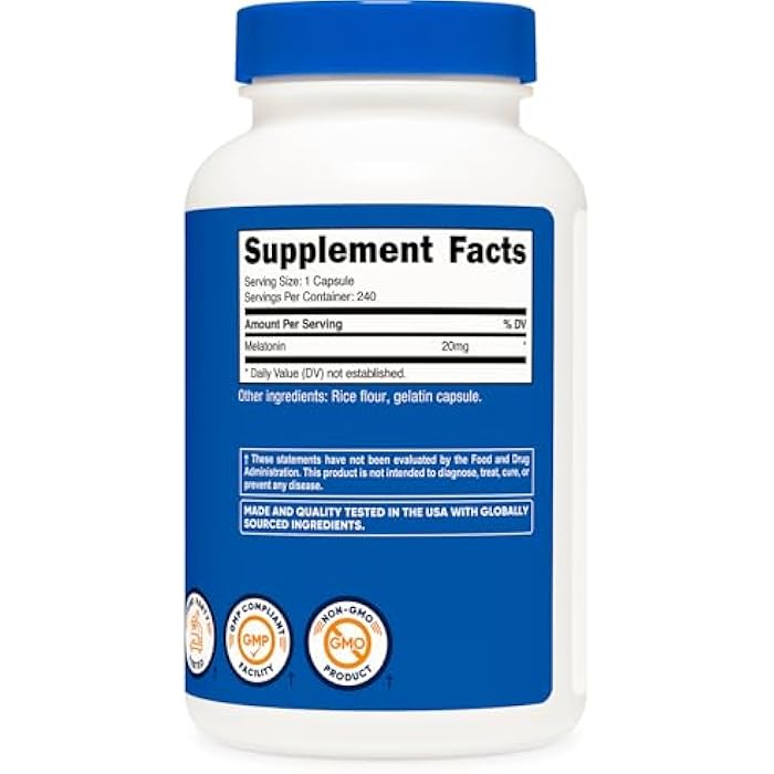 Nutricost Melatonin 20mg, 240 Capsules, Non-GMO & Gluten Free - Image 5