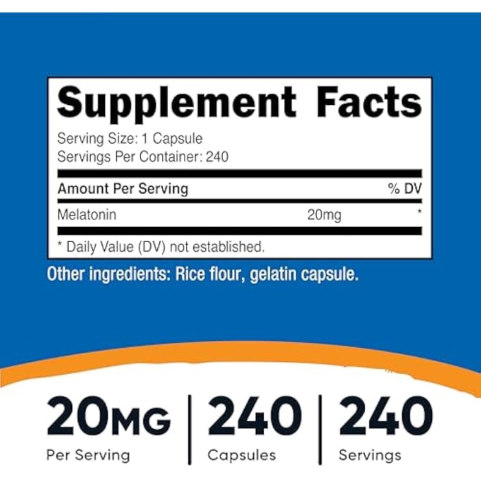 Nutricost Melatonin 20mg, 240 Capsules, Non-GMO & Gluten Free - Image 2