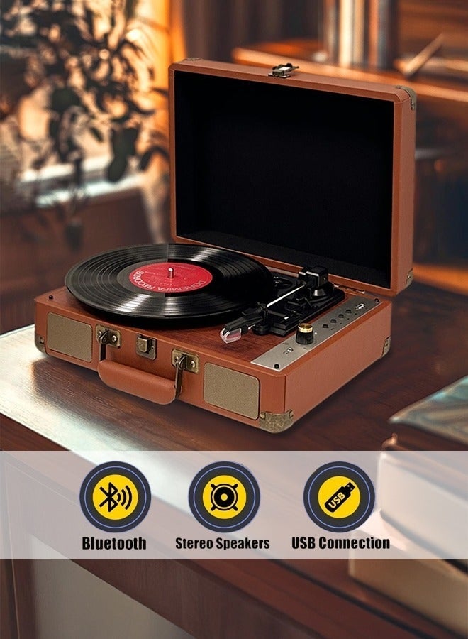 والالا مشغل أسطوانات فينيل، فونوغراف عتيق، مشغل أسطوانات لاسلكي مع مكبرات صوت مدمجة ومنفذ USB، مشغل أسطوانات فونوغراف عتيق بثلاث سرعات للترفيه والديكور المنزلي - Image 1