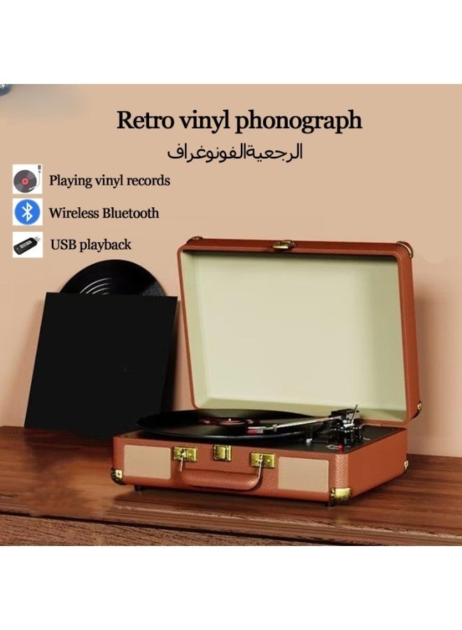 والالا مشغل أسطوانات فينيل، فونوغراف عتيق، مشغل أسطوانات لاسلكي مع مكبرات صوت مدمجة ومنفذ USB، مشغل أسطوانات فونوغراف عتيق بثلاث سرعات للترفيه والديكور المنزلي - Image 3
