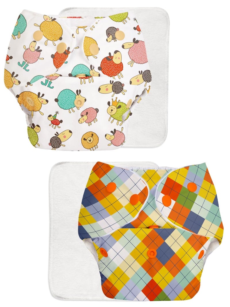 Superbottoms Basic Leakage-proof advanced cloth diapers for babies, High Absorbent 100% cotton 2 reusable diaper and 2 insert pad Combo Pack washable cloth diaper 3M -3Years Adjustable, Reduces Rash - Image 1