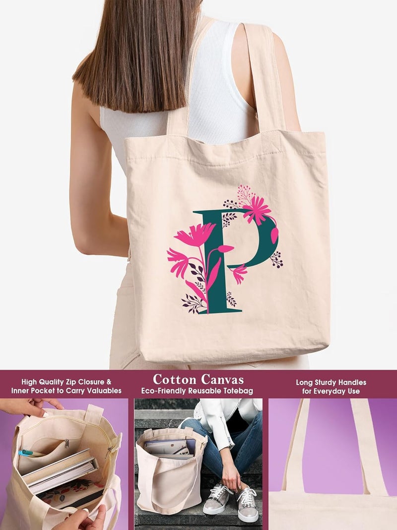 Doodle Monogram P Diary Gift Set with Tote Bag and Pouch | B6 Soft Bound Ruled Notebook | Stationery Gift Set for Women - Image 5