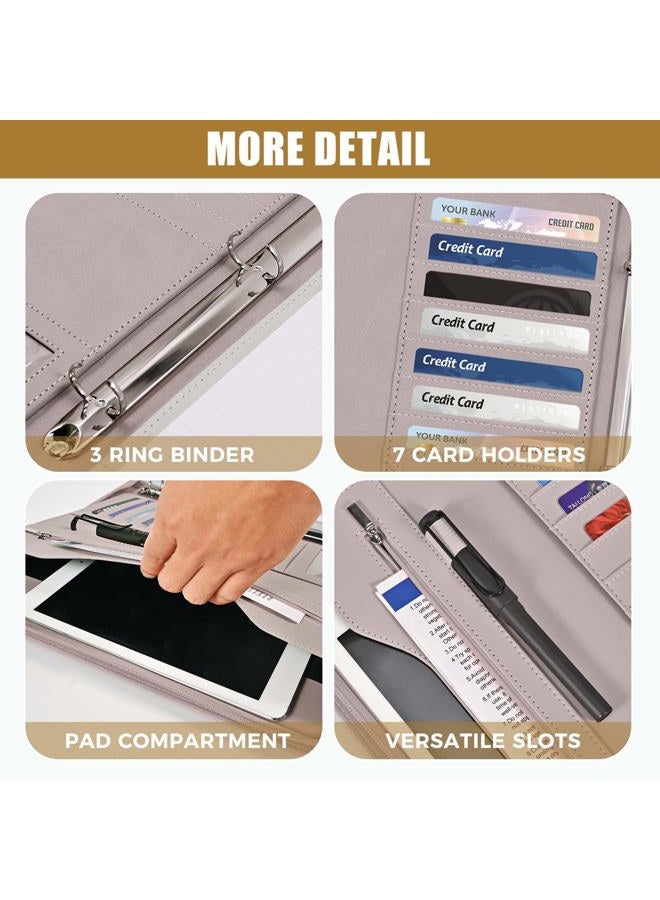 Sbrinnaliao Padfolio Portfolio Folder Binder-Organizer Planner Notebook Zippered Portfolio Padfolio for Women & Men with Document Sleeve,Letter/A4 Size Clipboard,Business Card Holders (Brown Leaf) - Image 3