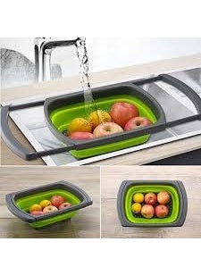 Graidient span Graidient span Foldable Drain Basket Silicone Adjustable Collapsible Colander Vegetable Fruits Washing Strainer Kitchenware  - Image 3