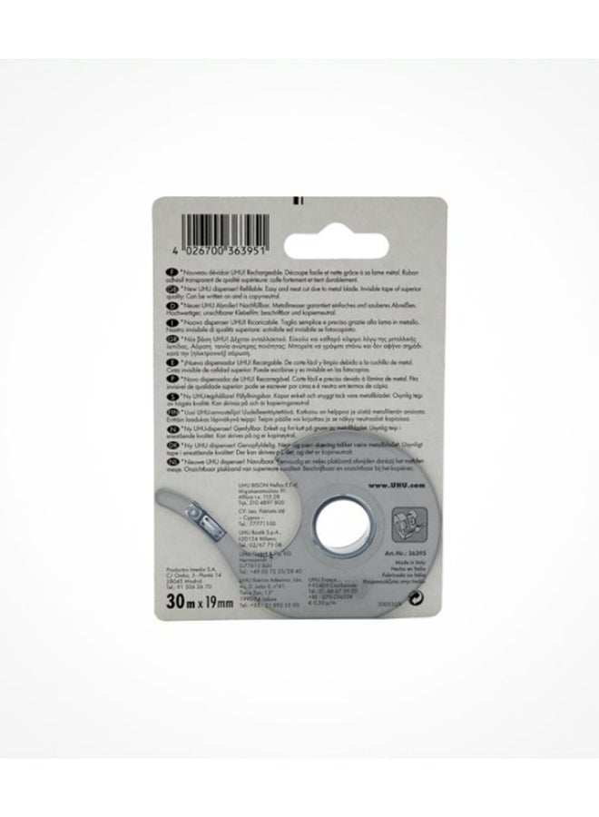 UHU Rollafix Invisible Stationery Adhesive Tape, No Noise, Silent Operation Dispenser With Refill, 25 M (+ 5M Free) X 19 Mm, Invisible  - Image 2