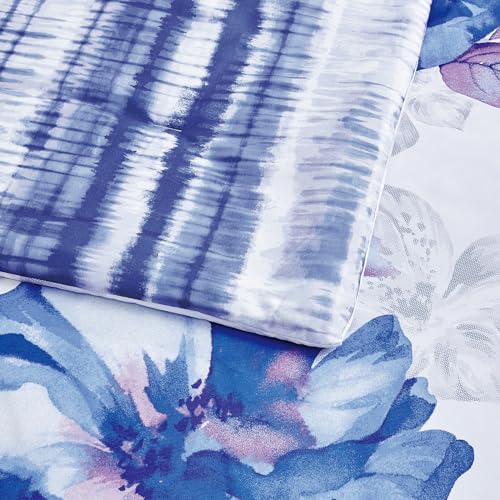 Sunshine Nicole Soft Brushed Microfiber Comforter Set, 7 Pieces Queen, with Light Weight Soft Poly Fill, Printed Dark Blue Grey Big Florals Face with Print Reverse - Image 3