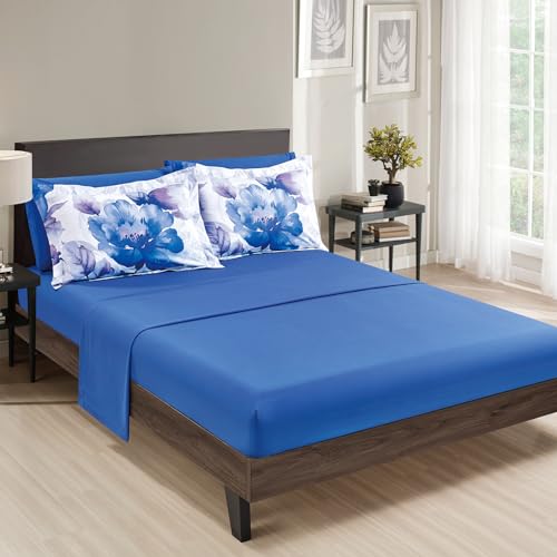 Sunshine Nicole Soft Brushed Microfiber Comforter Set, 7 Pieces Queen, with Light Weight Soft Poly Fill, Printed Dark Blue Grey Big Florals Face with Print Reverse - Image 5