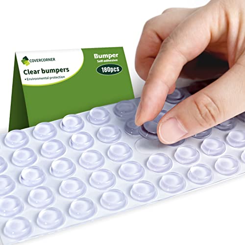 COVERCORNER Super High Viscosity Cabinet Door Bumpers -180 pcs 1/2”Diameter Clear Adhesive Pads Glass Hardware Bumpers for Drawers, Glass Tops, Small Furniture(180pcs) - Image 1