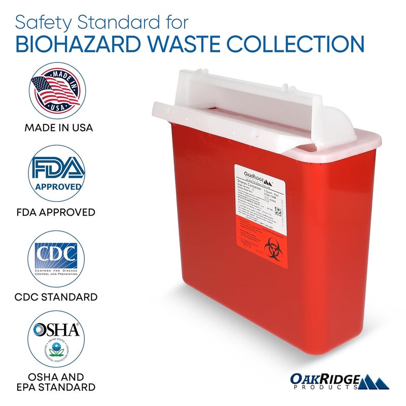 Oakridge Products Sharps Container for Home Use and Professional 5 Quart 3Pack Biohazard Needle and Syringe Disposal Mailbox Style Lid CDC Certified - Image 5