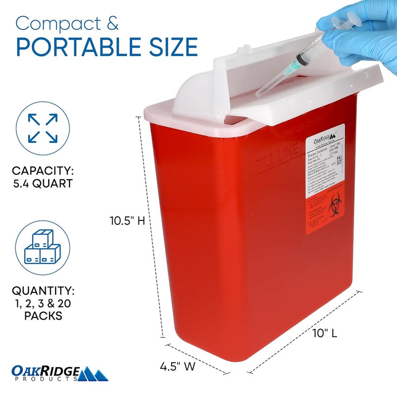 Oakridge Products Sharps Container for Home Use and Professional 5 Quart 3Pack Biohazard Needle and Syringe Disposal Mailbox Style Lid CDC Certified - Image 2