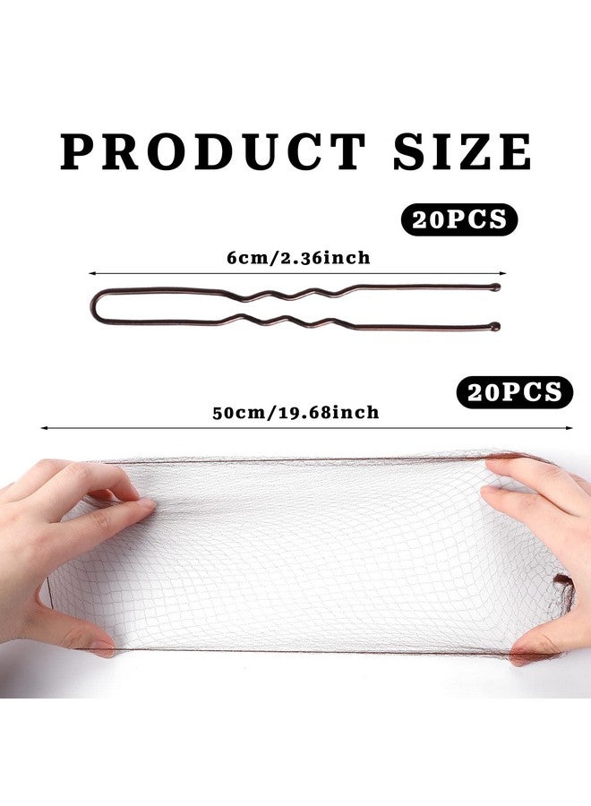 Sliverdew Hair Nets For Buns 20Pcs Hair Bun Nets Brown With 20Pcs U Shaped Hair Pins For Buns Hair Bun Net Set Elastic Edge Mesh Invisible Ballet Hair Net For Girls Women - Image 2