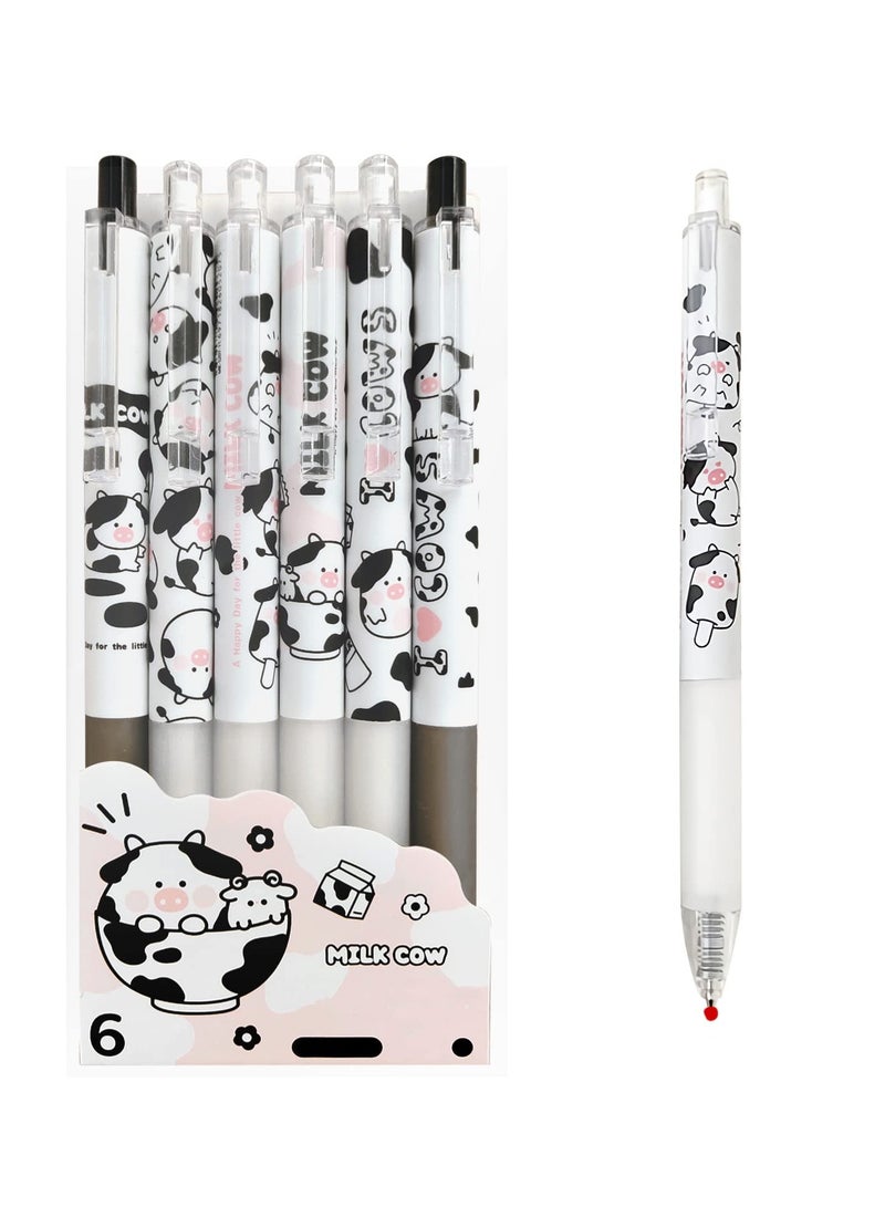 SOLARAE Cute Pens Kawaii 0.5mm Black Ink Gel Pens Fine Point Smooth Writing Ballpoint for Office School Supplies Nice Fun Gifts for Kids Girls Women Pens for Journaling, Pack of 6pcs (Little Milky Cow) - Image 1
