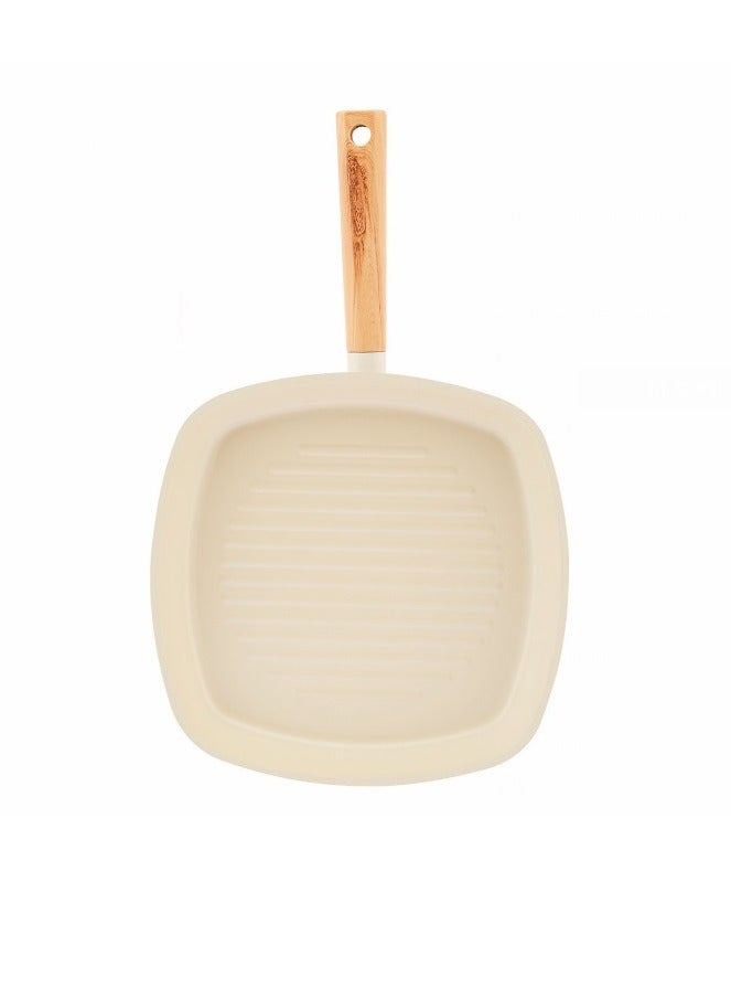 Homemaker Swiss Crystal High Quality Ceramic Coating Non-Stick Grill Pan - 28cm - Natural Wood Handle - Beige - Image 1