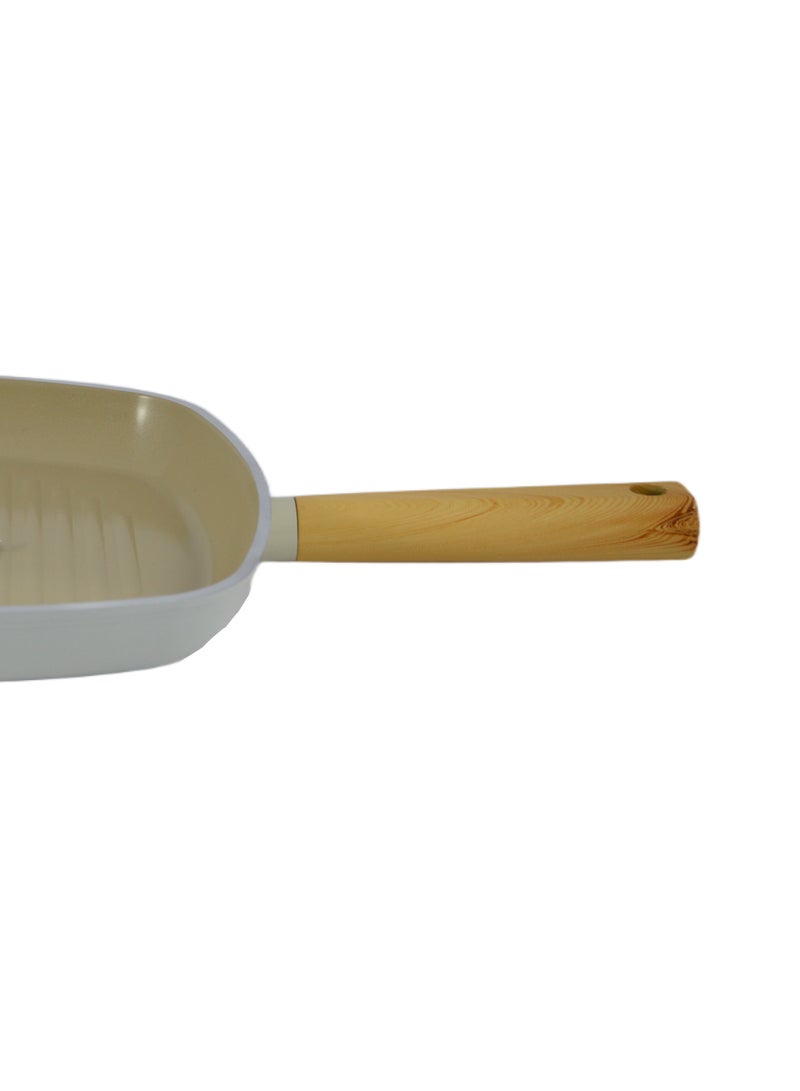 Homemaker Swiss Crystal High Quality Ceramic Coating Non-Stick Grill Pan - 28cm - Natural Wood Handle - Beige - Image 5