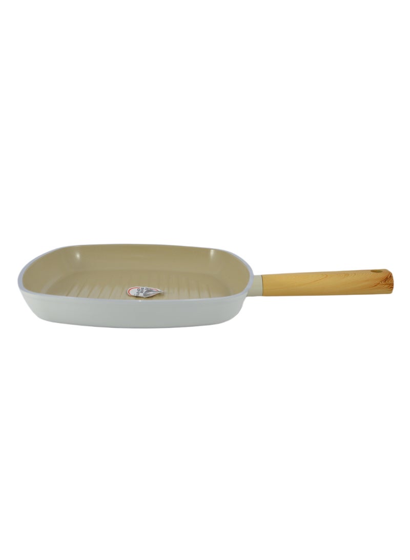 Homemaker Swiss Crystal High Quality Ceramic Coating Non-Stick Grill Pan - 28cm - Natural Wood Handle - Beige - Image 3