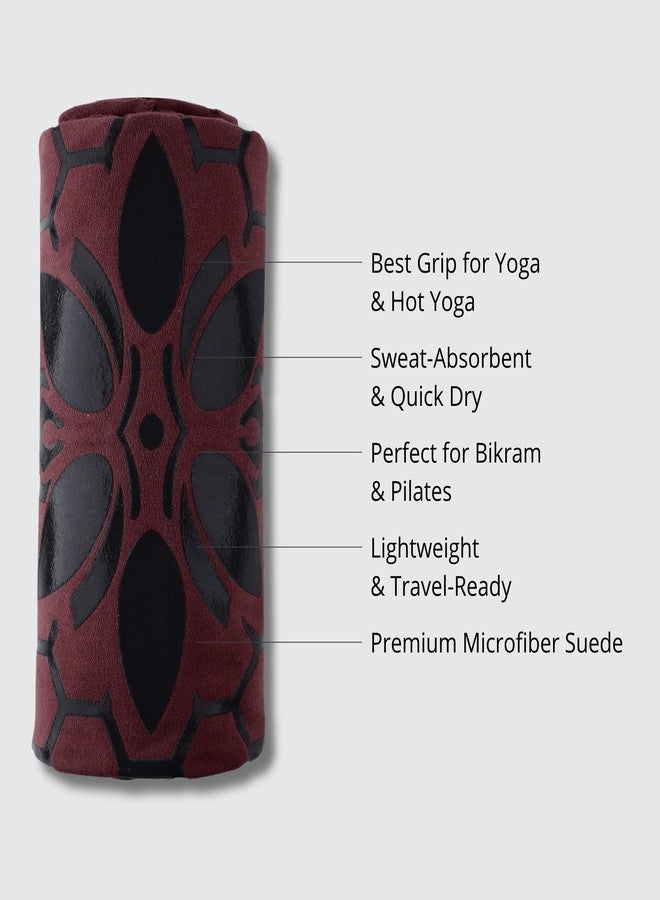 Clever Yoga Non-Slip Hot Yoga Towel Mat - Sweat Absorbent Microfiber Suede & Double Sided Grip Hot Yoga Mat Towel with Honeycomb Design, Portable for Pilates, Lightweight & Portable - Burgundy - Image 2