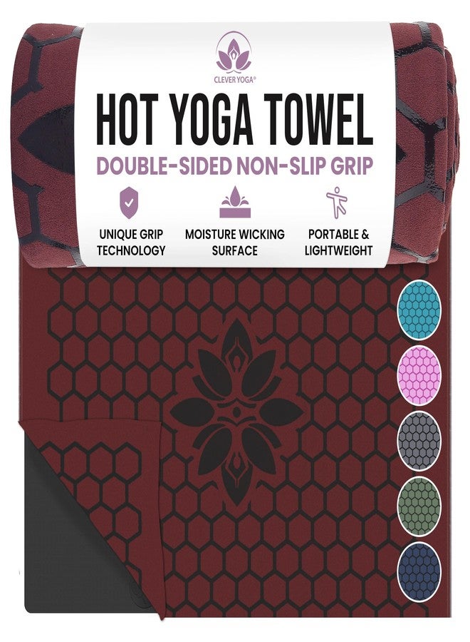 Clever Yoga Non-Slip Hot Yoga Towel Mat - Sweat Absorbent Microfiber Suede & Double Sided Grip Hot Yoga Mat Towel with Honeycomb Design, Portable for Pilates, Lightweight & Portable - Burgundy - Image 1