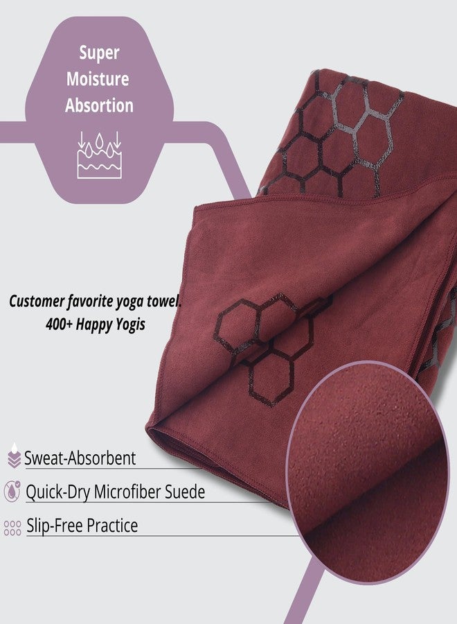 Clever Yoga Non-Slip Hot Yoga Towel Mat - Sweat Absorbent Microfiber Suede & Double Sided Grip Hot Yoga Mat Towel with Honeycomb Design, Portable for Pilates, Lightweight & Portable - Burgundy - Image 4